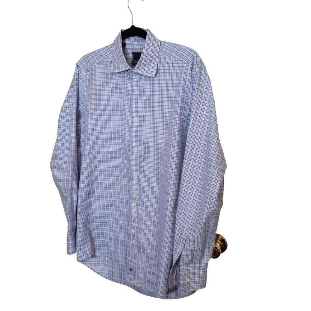 David Donahue Dress Shirt Checked‎ Blue Purple Dress Sz L